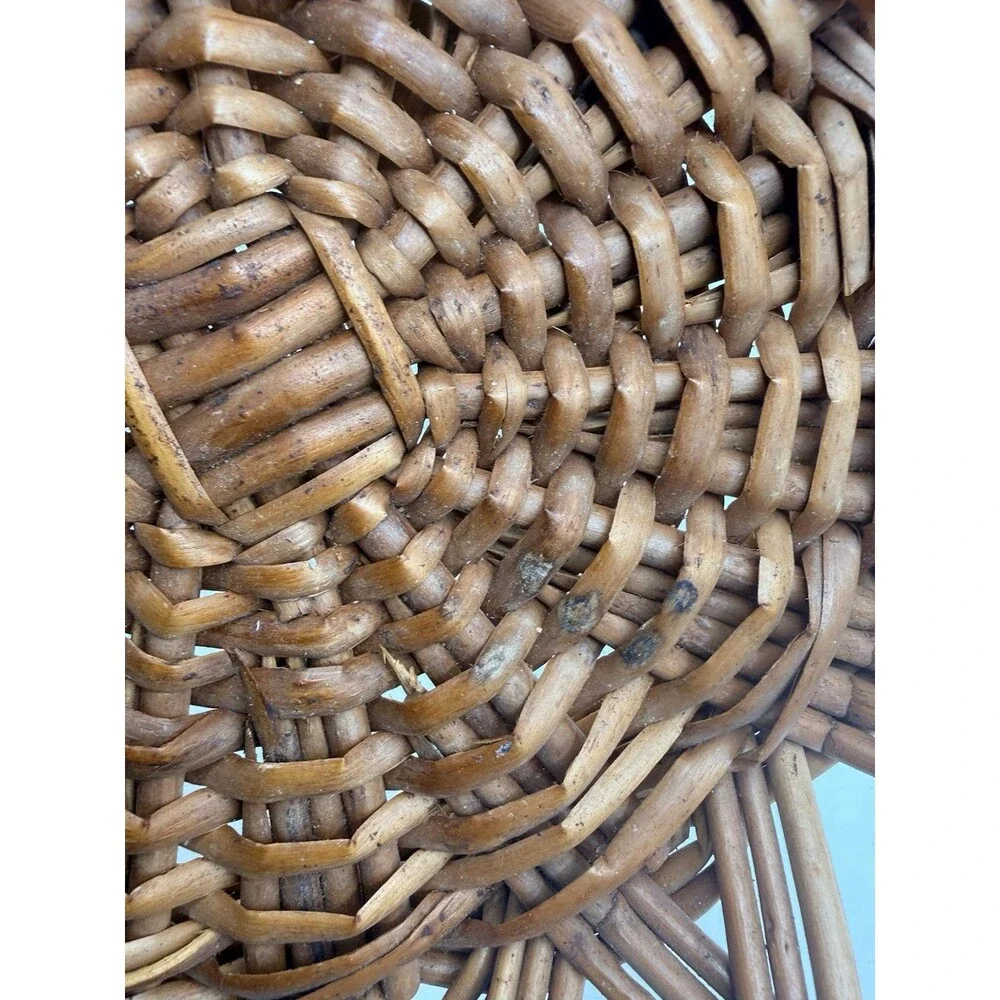 VTG Large 12” Round Basket Rattan Wicker Natural Brown Country Farmhouse